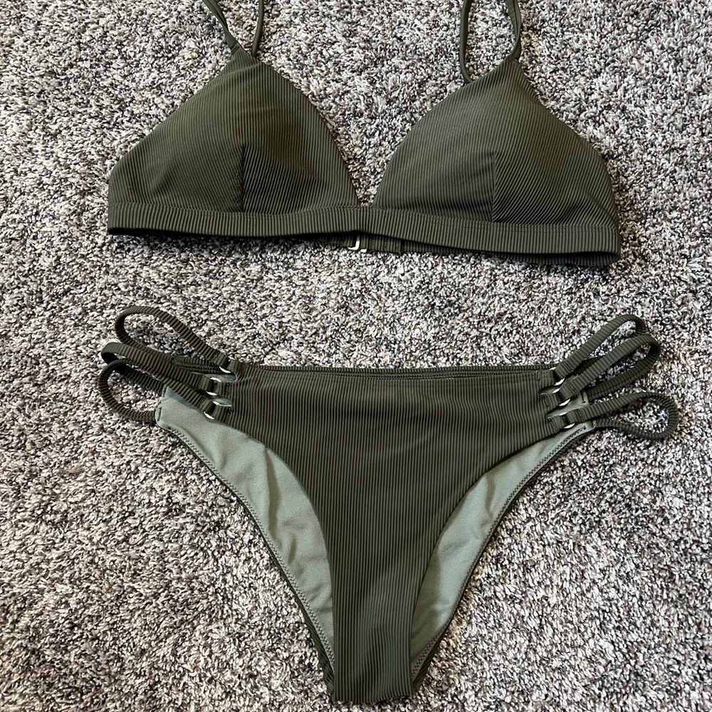 Abercrombie & Fitch Olive Green Ribbed Bikini Set Size Medium